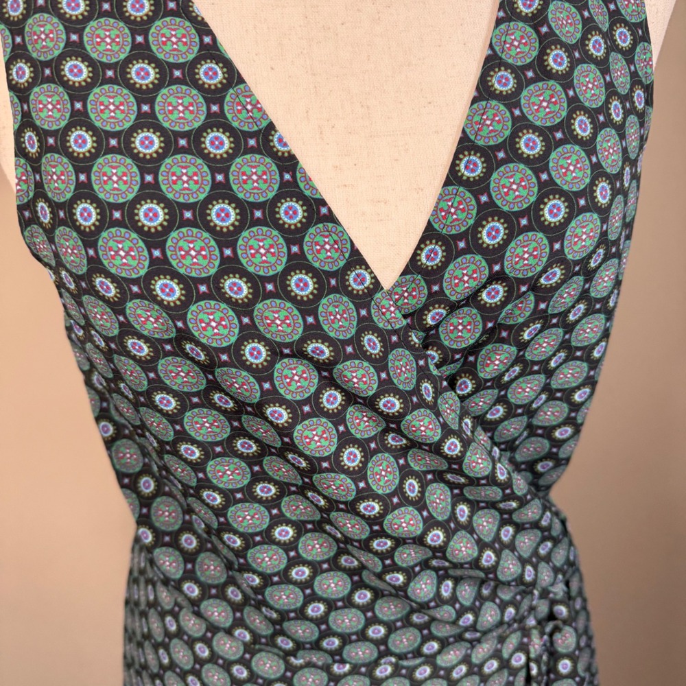 Tory Burch Black Batik Medallion Ruffle Sleeveless Wrap Dress Size 10 - Picture 5 of 14
